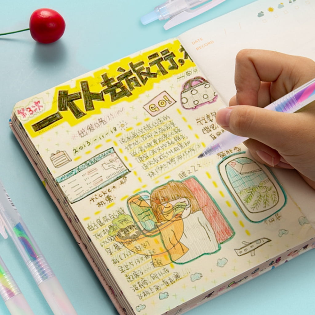 6PCS Glitter Gel Ink Pens Retractable Gel Ink Pen Gradient Color Gel Ink Pen for Scrapbooking, DIY Diary Journal Planner