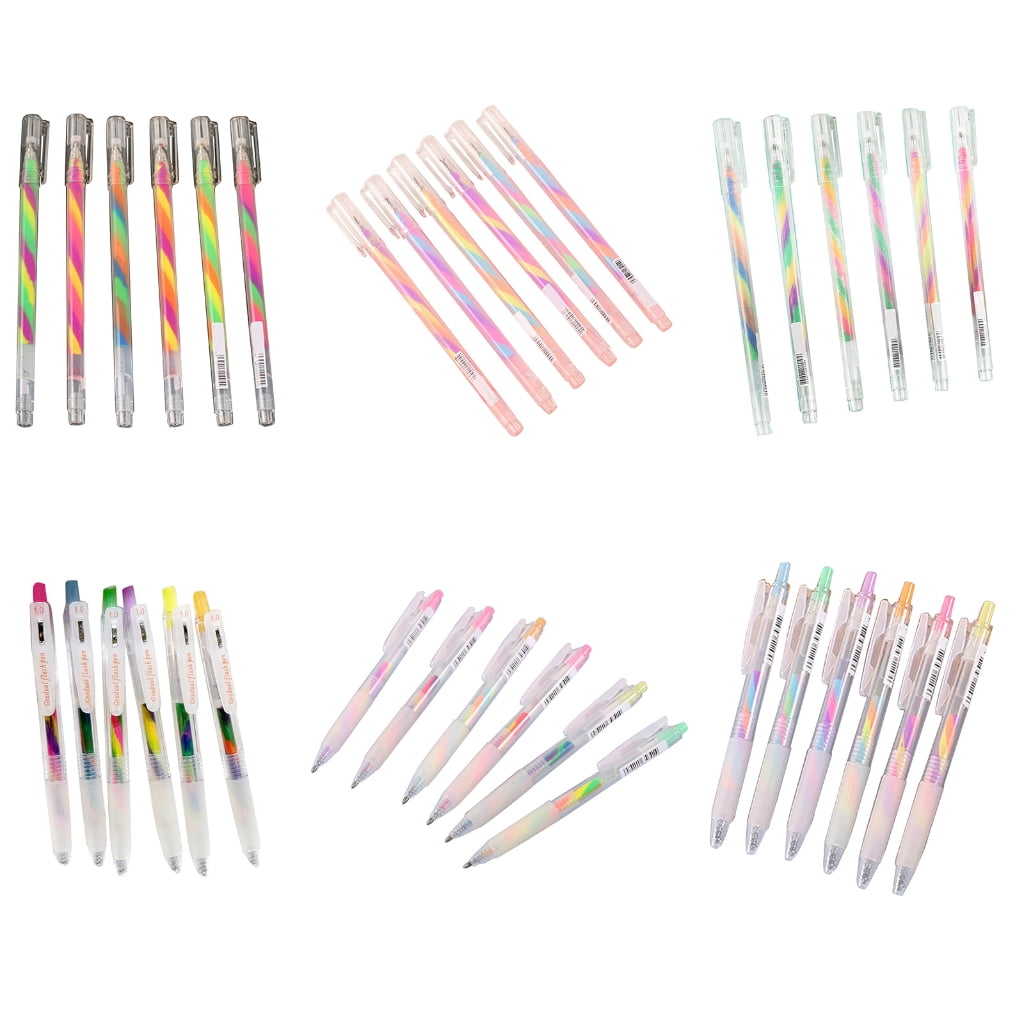6PCS Glitter Gel Ink Pens Retractable Gel Ink Pen Gradient Color Gel Ink Pen for Scrapbooking, DIY Diary Journal Planner