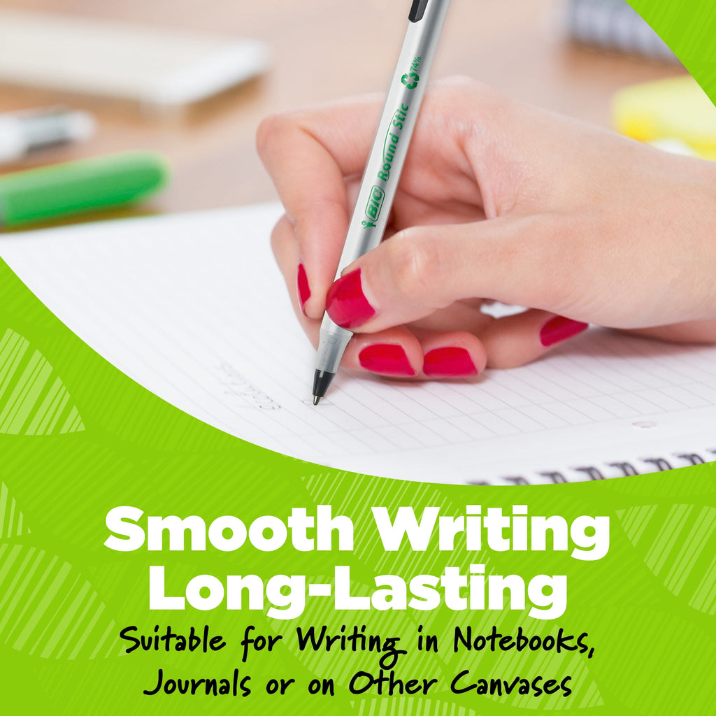 BIC Ecolutions Round Stic Ball Point Pen, Black, 1.0mm Medium Point, 50 Pack