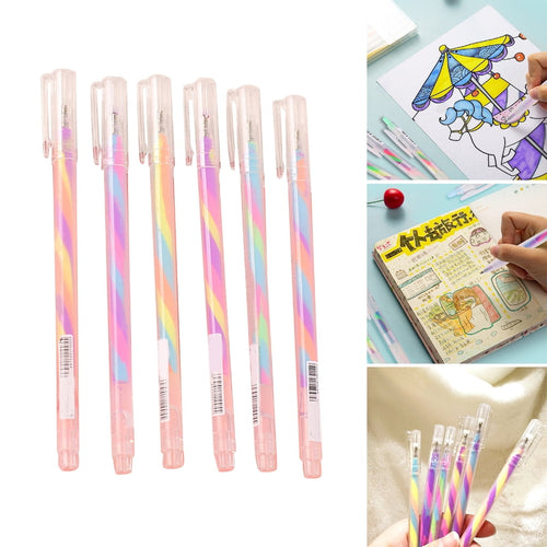 6PCS Glitter Gel Ink Pens Retractable Gel Ink Pen Gradient Color Gel Ink Pen for Scrapbooking, DIY Diary Journal Planner
