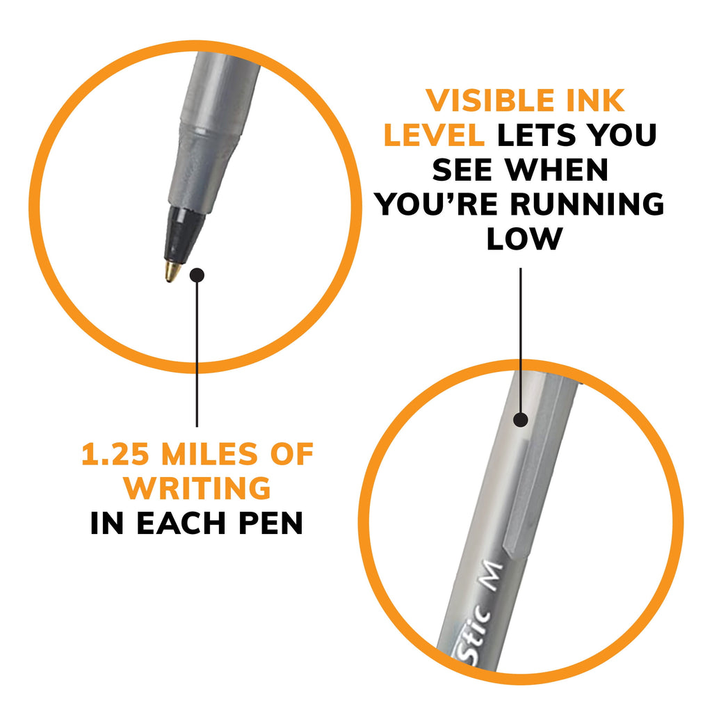 BIC Round Stic Xtra Life Ballpoint Pen, Medium Point, 1.00 mm, Black Ink, 144 Count