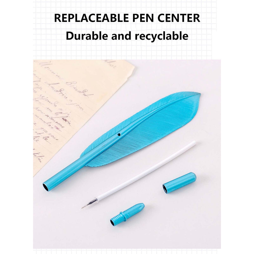 Darzheoy Feather Ballpoint Pens Black Ink Natural Feather Quill Ballpoint Pen for Office, Retro Quill Writing Wedding Sign Pen