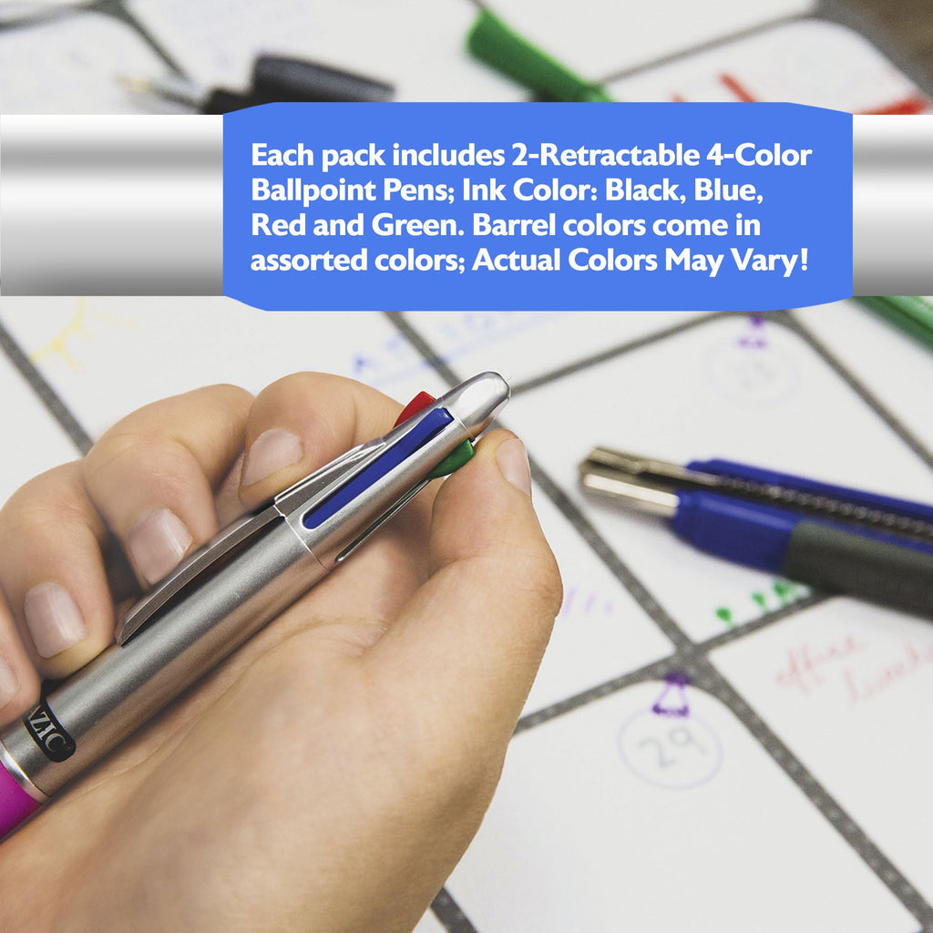 BAZIC Ballpoint 4-Color Retractable Pen Soft Grip, 1.0mm, (2/Pack), 4-Pack