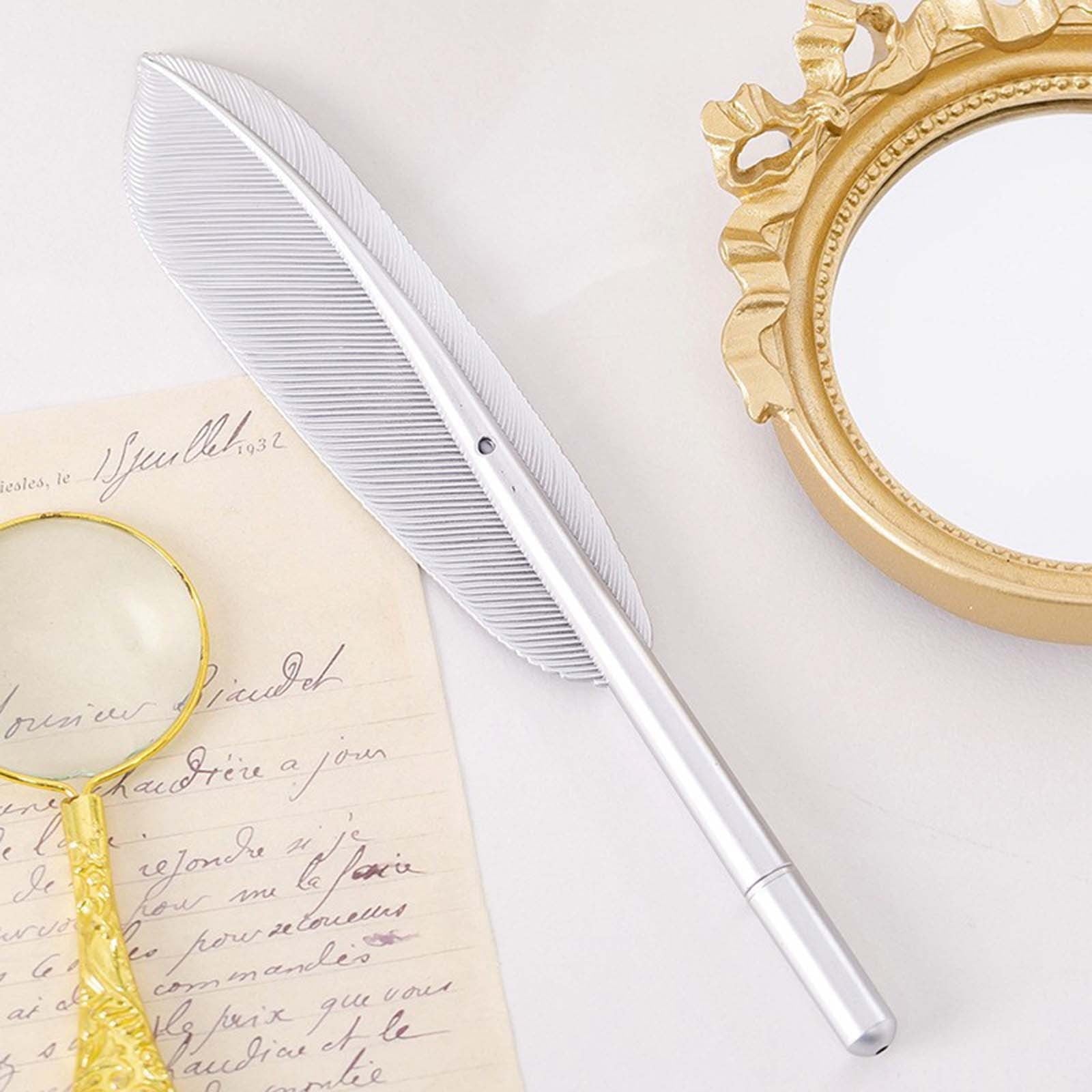 Darzheoy Feather Ballpoint Pens Black Ink Natural Feather Quill Ballpoint Pen for Office, Retro Quill Writing Wedding Sign Pen